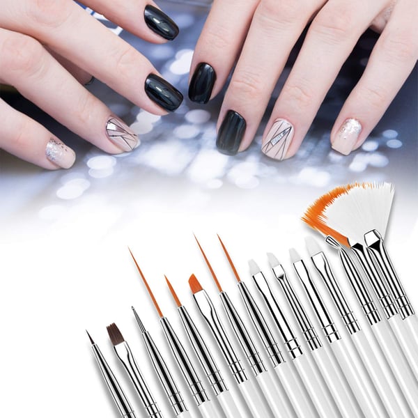 Sett med neglebørster for nail art 15 stk