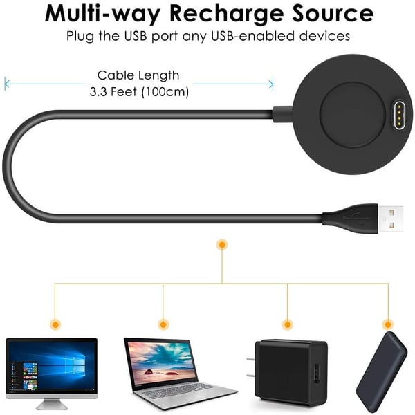 Lader til Garmin Fenix 5/6 Forerunner 935/945 USB, 2-pakning sort