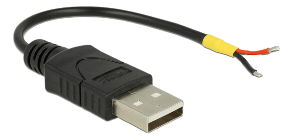 Cable USB 2.0 Type-A male > 2 x open wires power 10 cm