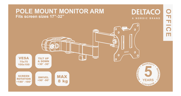 Monitor arm pole mounting ARM0305 1732" 8kg tilt swivel