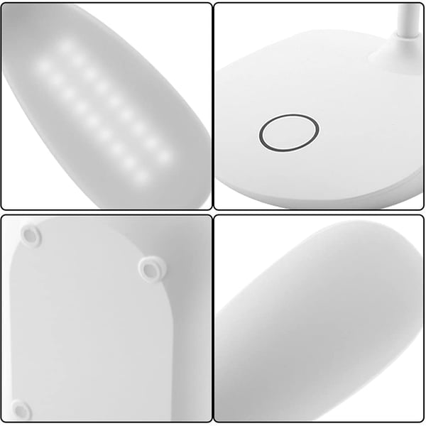 Genopladelig LED bordlampe med lysdæmper og bøjelig fod, Hvid