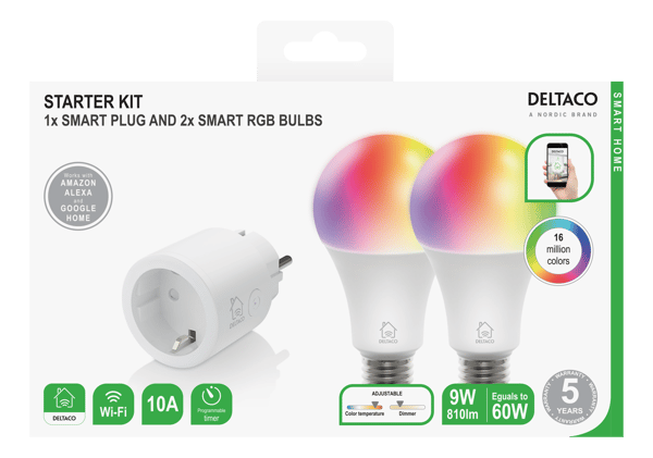 Startsæt, smart stik og 2 stk. RGB LED-lys
