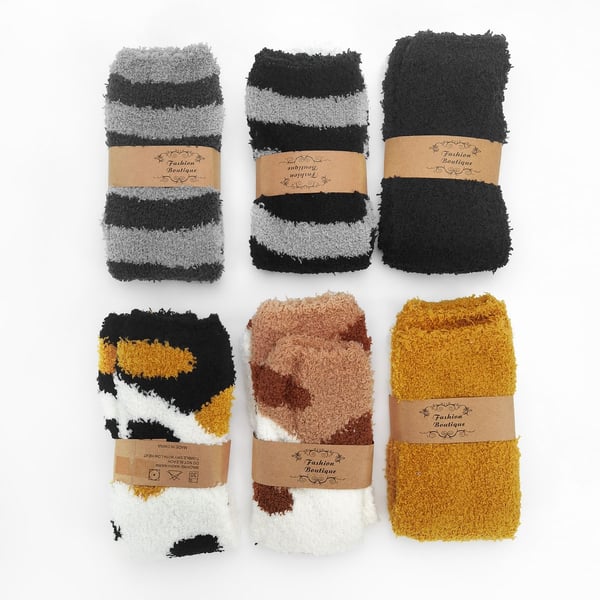 Fluffy kattestrømper med kattepoter 6 forskellige par