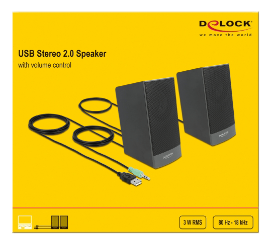 Stereo 2.0 PC Speaker  3.5 mm stereo jack male USB powered