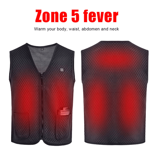 Varmevest 5 varmezoner Sort/Grå XL