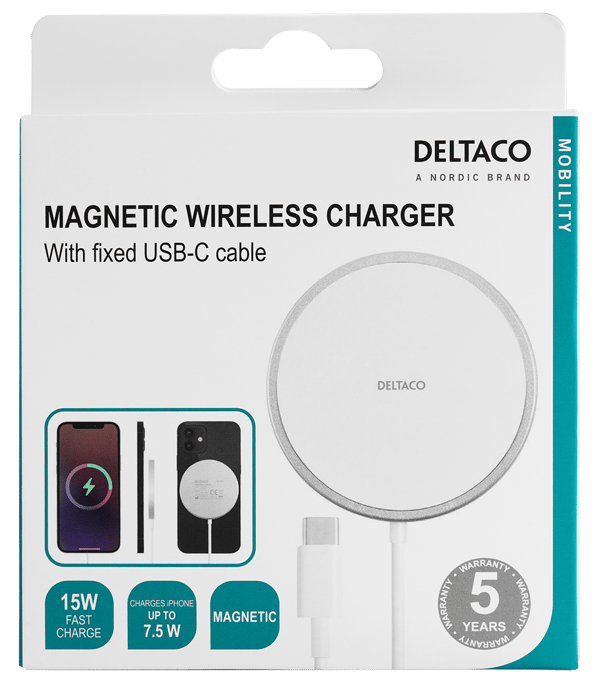 Magnetic wireless charger, iPhone 13/14/15/16, USB-C, wh/si