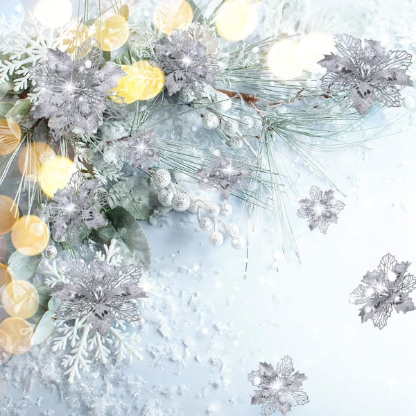Kunstige blomster juledekoration 5-pak Sølv