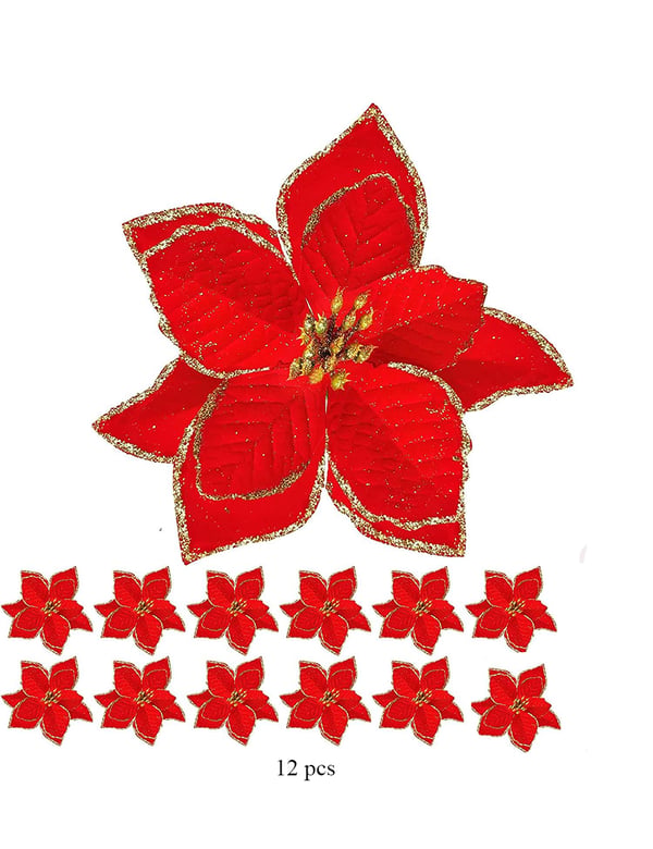 Julestjerner kunstige blomster juledekorasjon 12-pakning rød