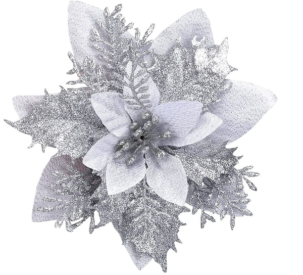 Kunstige juleblomster sølv 5-pack julepynt