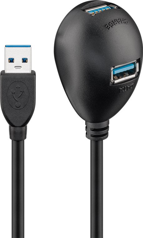 USB 3.0 SuperSpeed forlengelseskabel med stativ, svart