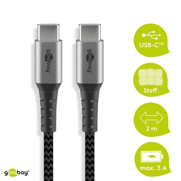USB-C â„¢ - USB-C â„¢ Tekstiilikaapeli metalliliittimillä (avaruudenharmaa / hopea) 2 m