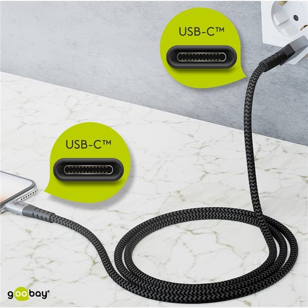 USB-C â„¢ - USB-C â„¢ Tekstiilikaapeli metalliliittimillä (avaruudenharmaa / hopea) 2 m