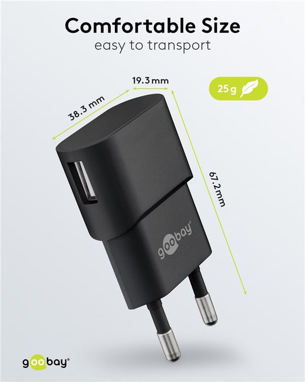 USB-A-laddare (5 W) svart