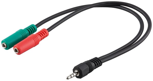 Adapter for PC-headset, 1x 3,5 mm AUX 4-pinners til 2x 3,5 mm AUX 3-pinners