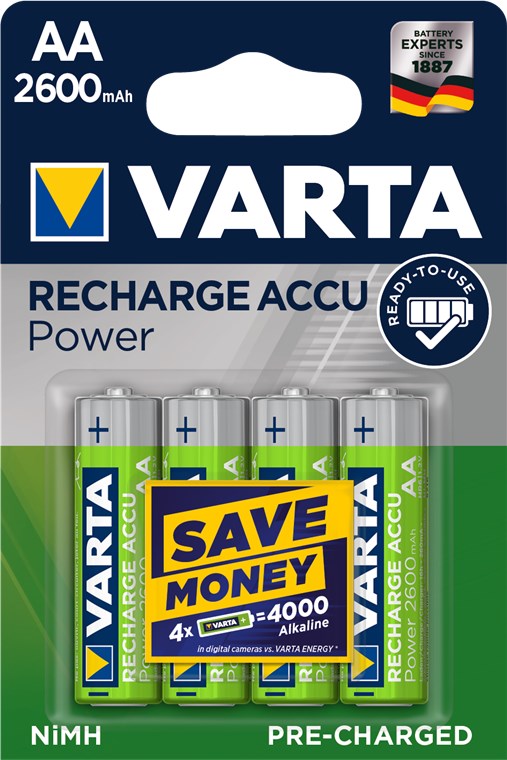 AA (Mignon)/HR6 (5716) oppladbart batteri - 2600 mAh, 4 stk. i blisterpakning