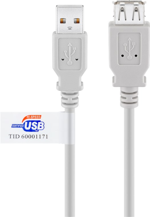 USB-A-forlængerkabel, certificeret, 3 m, grå