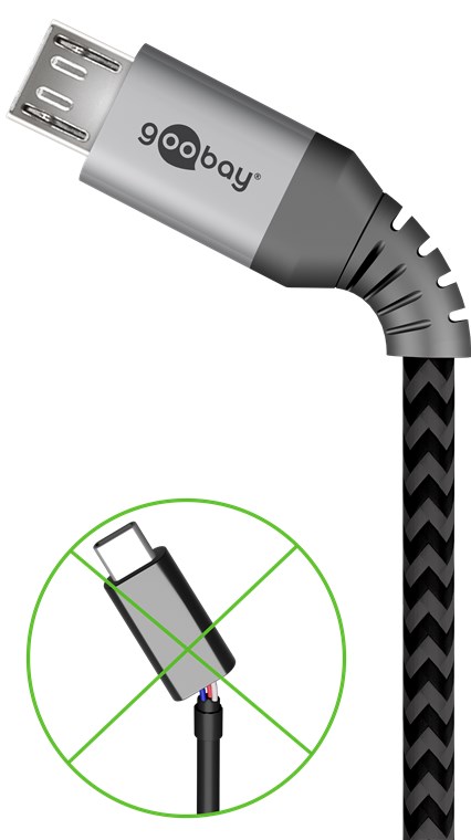 Mikro-USB til USB-A tekstilkabel med metallkontakter 2 m