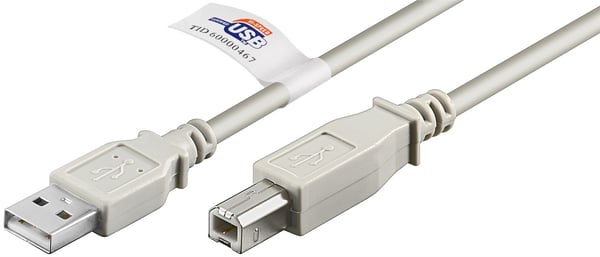 USB-A til USB-B kabel, certificeret, 3 m, grå