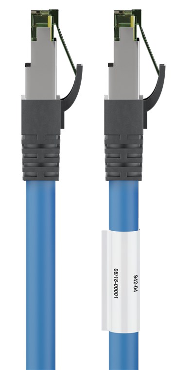 RJ45 (CAT 6A, 500 MHz) patchkabel med CAT 8.1 S/FTP råkabel, blå