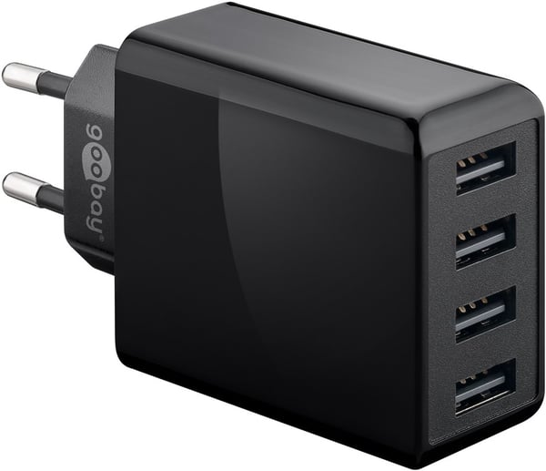 4-tie USB-laturi (30W) musta