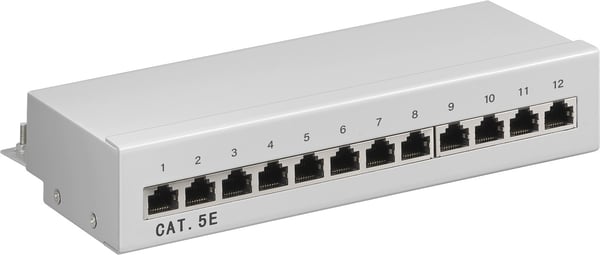 CAT 5e mini/stasjonær patchpanel, 12 porter (1 HE)