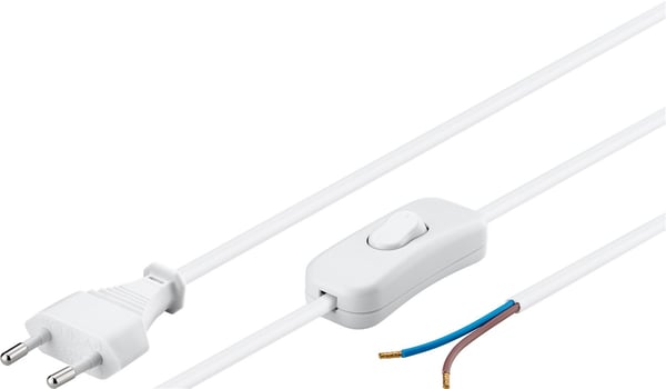 Kabel med eurostik til montering - med afbryder, 1,5 m, hvid