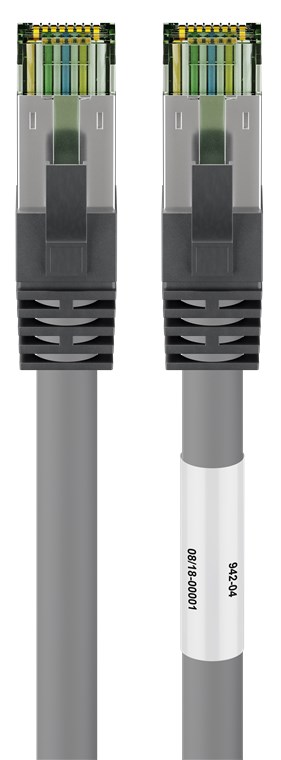 RJ45 (CAT 6A, 500 MHz) patchkabel med CAT 8.1 S/FTP rå kabel, grå