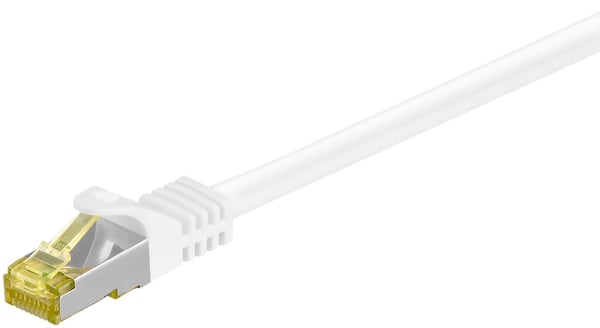 RJ45 netværkskabel S/FTP (PiMF), 500 MHz, med CAT 7 råkabel, hvid, 0,25 m