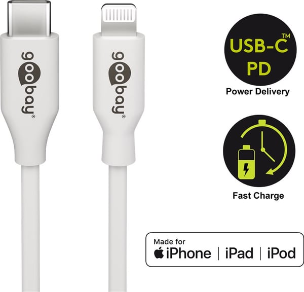 Lightning–USB-C™-lataus- ja synkronointikaapeli, 0,5 m, valkoinen