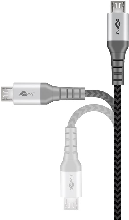 Mikro-USB til USB-A tekstilkabel med metallkontakter 0,5 m