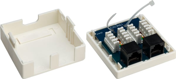 2-port RJ45 overflatemonteringsboks, CAT 6, UTP, hvit
