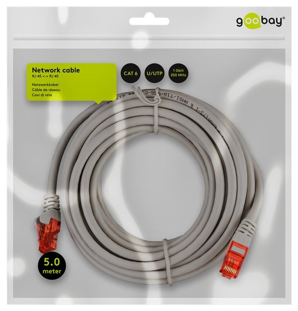 CAT 6 patchkabel, U/UTP, grå