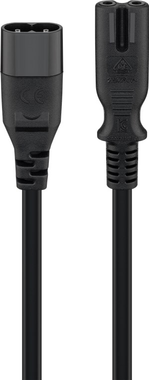 Forlengelseskabel C7/C8, 2 m, svart