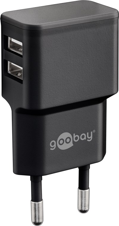 Dobbel USB-lader 2,4 A (12W) sort