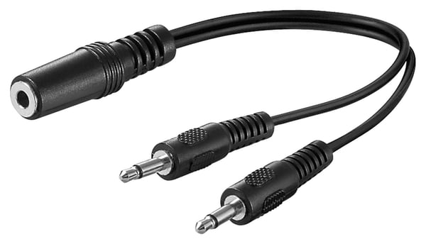 Adapteri ääni-Y-kaapelille, 3,5 mm, 1 x stereoliitin - 2 x monoliitin