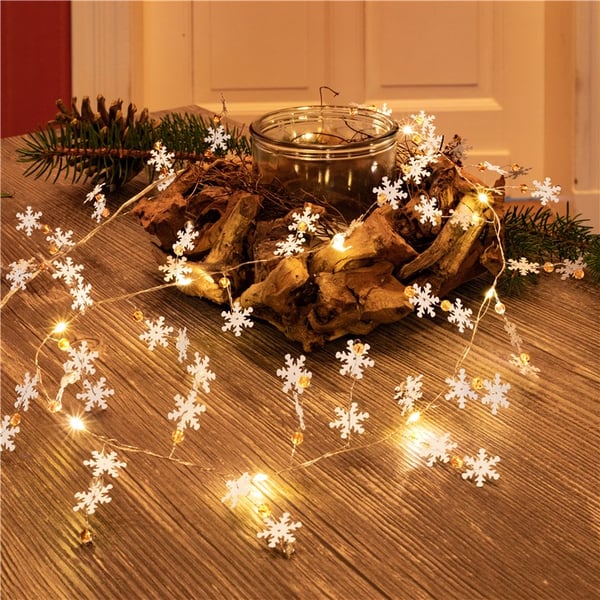 10 LED lyskæde sølvtråd "Snowflakes"