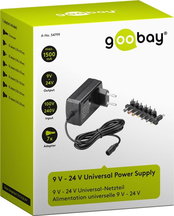 Universal-strømforsyning (9 V - 24 V max. 24 W / 1,5 A)