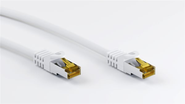 RJ45 patchkabel S/FTP (PiMF), 500 MHz, med CAT 7 råkabel, hvit, 1 m