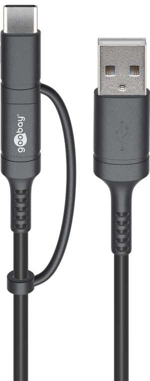 Lade- og synkroniseringskombinasjonskabel (med USB A til Micro-USB & USB-C™)