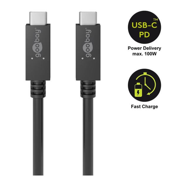 USB-C™-kabel, 1 m, sort