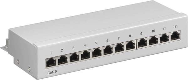 CAT 6 mini-/stasjonær patchpanel, 12 porter (1 HE)