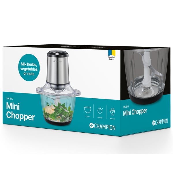 Minihakker 1,2 l 400 W glassbolle MC310 rustfritt stål