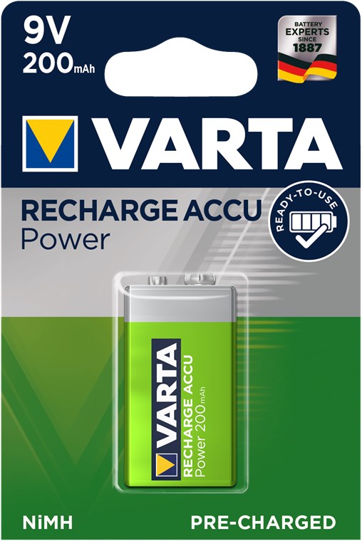 9 V blokk/6HR61 (56722) oppladbart batteri - 200 mAh, 1 stk. i blister