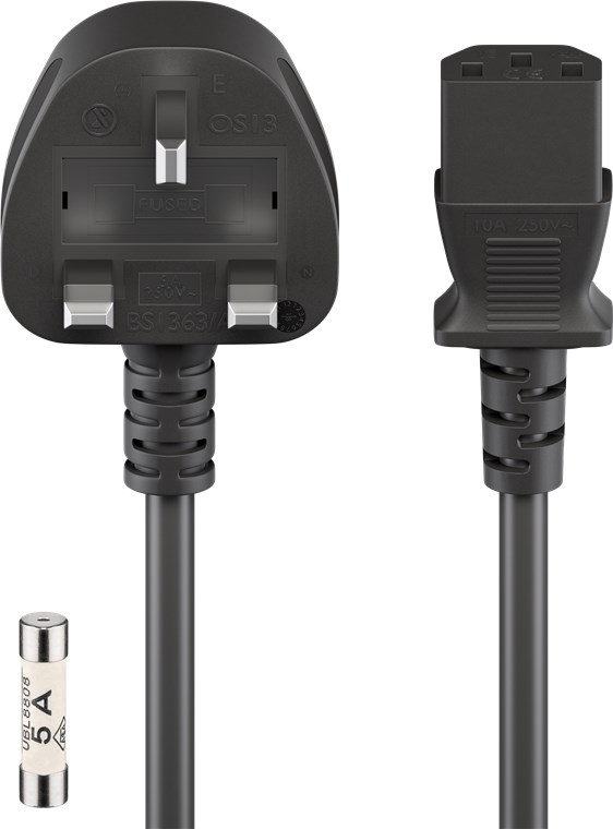 Apparatkabel UK/Storbritannien, 1,5 m, sort
