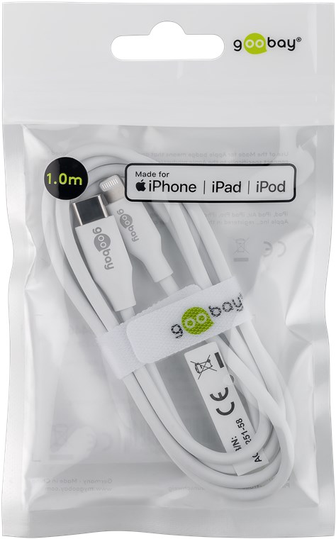 Lightning till USB-C™ laddnings- och synkroniseringskabel, 1 m, vit