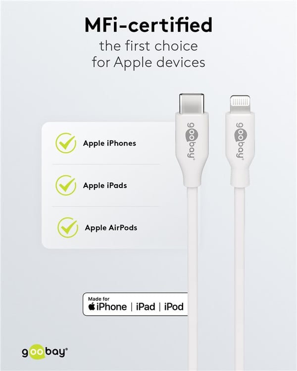 Lightning till USB-C™ laddnings- och synkroniseringskabel, 1 m, vit