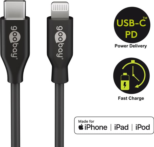 Lightning–USB-C™-lataus- ja synkronointikaapeli, 1 m, musta