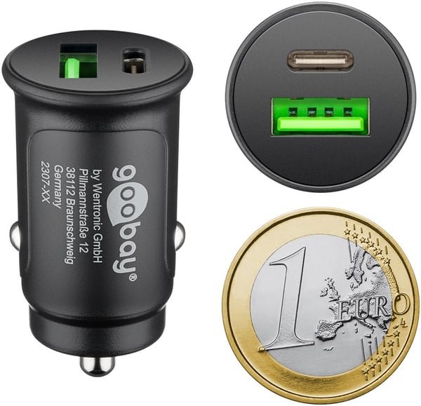 Dobbel USB-hurtiglader med automatisk lader, USB-C™ PD (strømforsyning) (30 W)