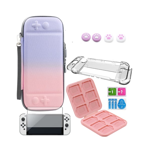 Switch OLED-deksel med tilbehør Rosa / Blå 8 deler Switch OLED-deksel med tilbehør Rosa / Blå 8 deler