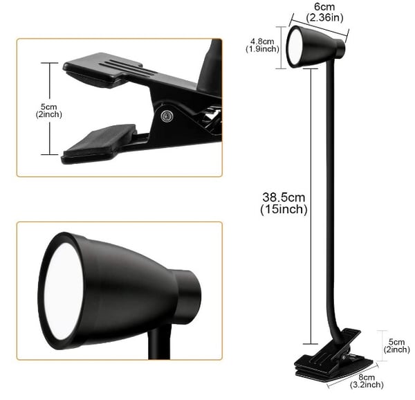 Leselampe / klipslampe med dimming 3000-6500K